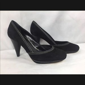 LOEFFLER RANDALL High Heel Platform Pumps Black & Grey Tonal Stitching Round Toe